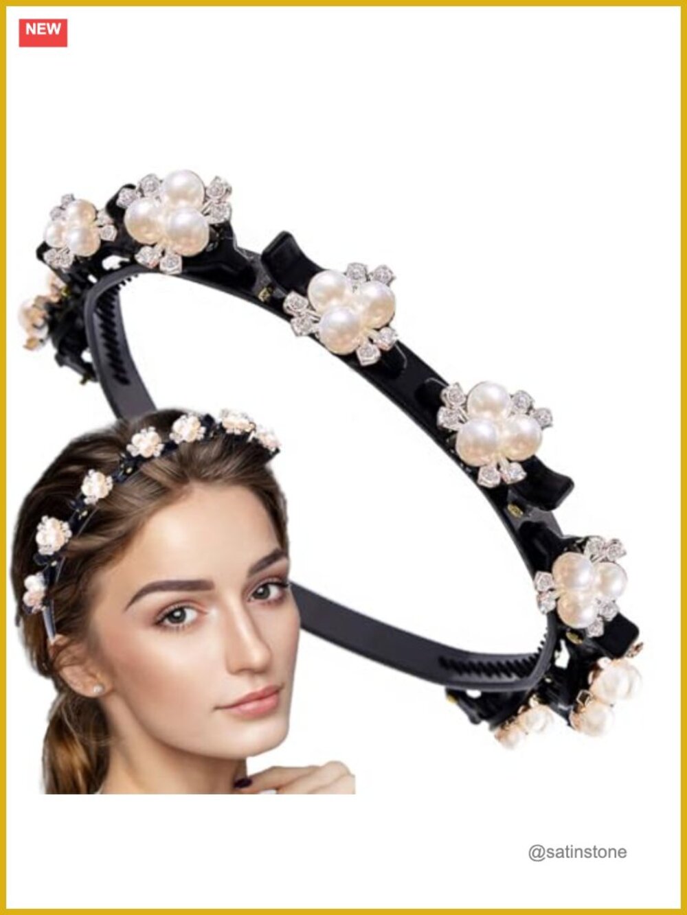 Resin Pearl Hair Headband with Teeth Twist Design for Women